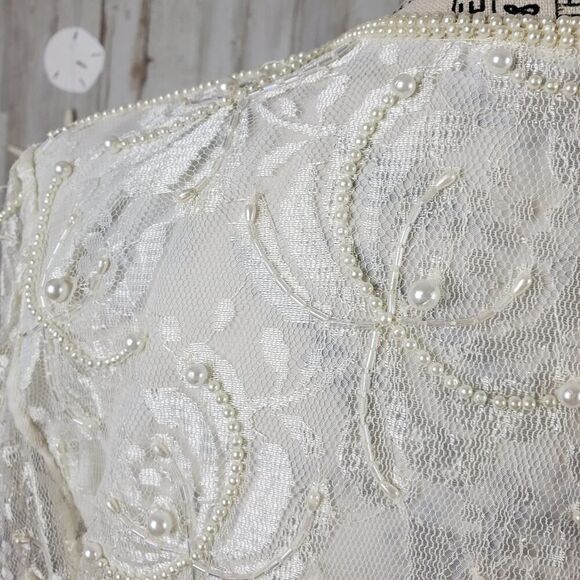 Vintage Laurence Kazar Beaded Lace Blouse Ivory Size Medium - Picture 8 of 12
